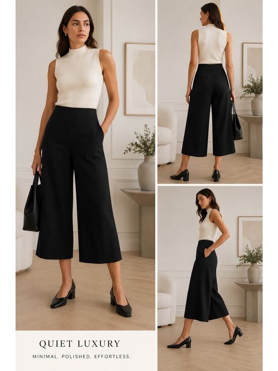 MM Lafleur Pants - M.M.LaFleur Black Wide Leg Crop Pants Culottes Japanese Triacetate Minimalist 6